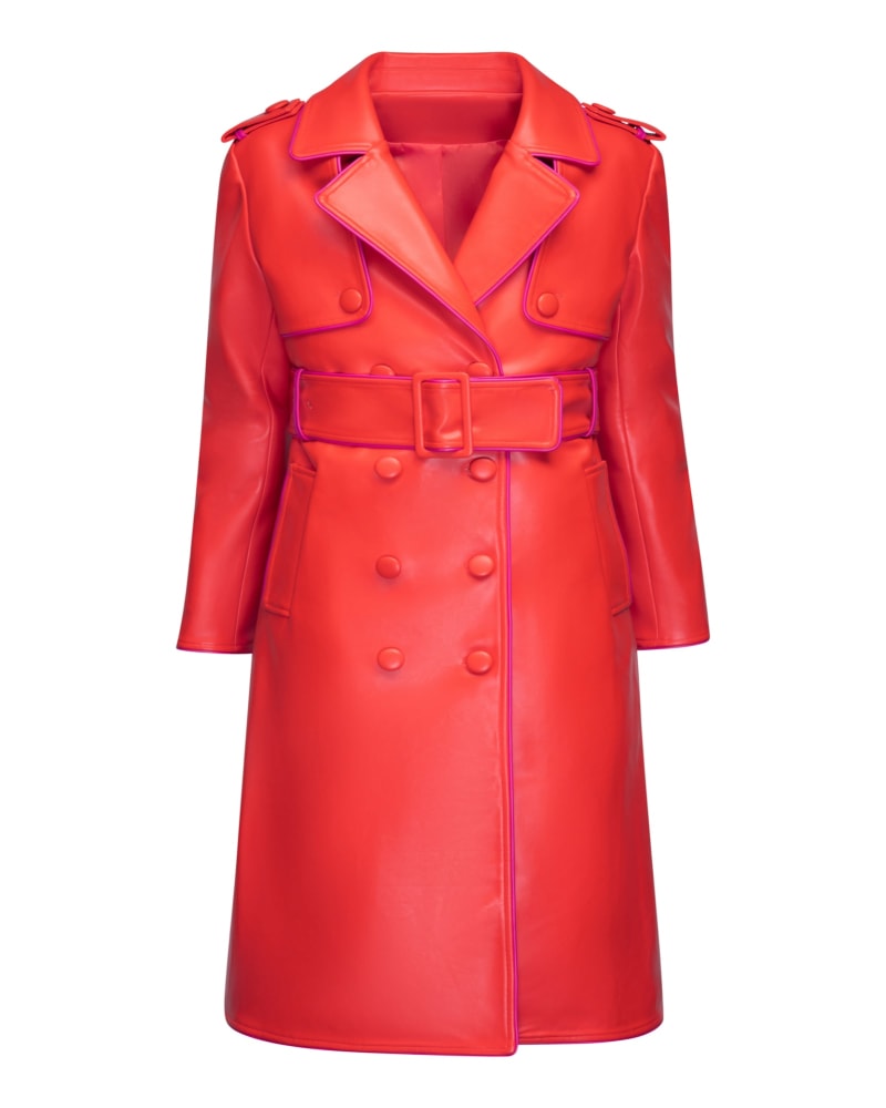 Front of a size 4X The Donna Trench Coat in Red by Hilary MacMillan. | dia_product_style_image_id:331579